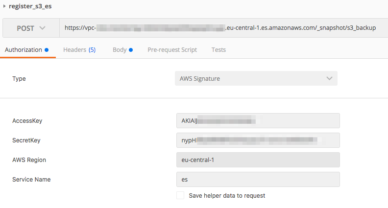 Registering S3 repository for AWS ES using Postman - authorisation