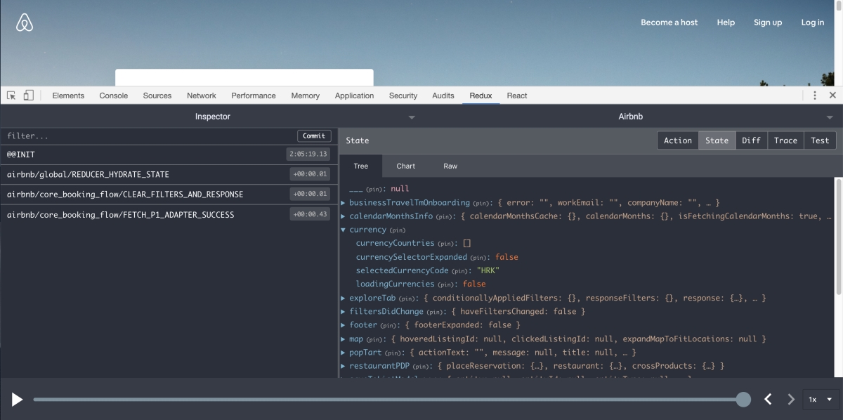 Redux DevTools inside Airbnb website